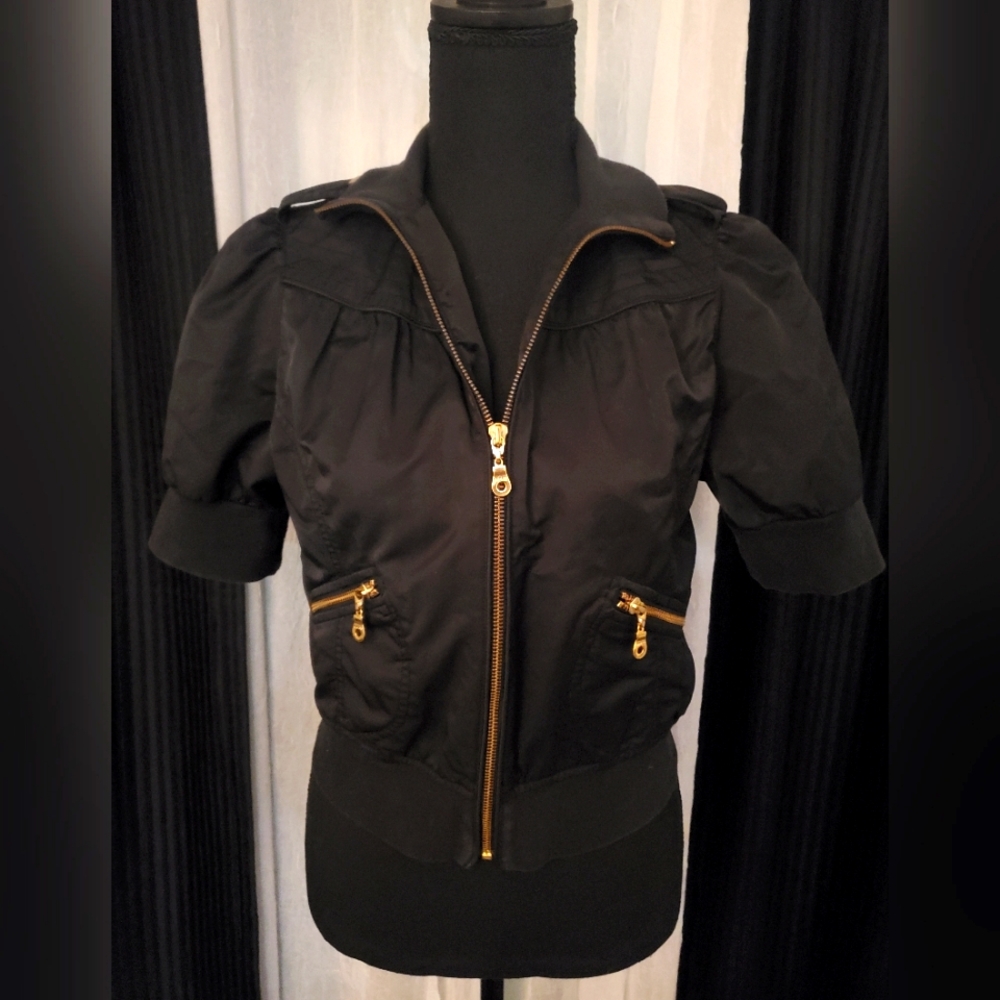 Guess Jean's Black & Gold Puffed Sleeve Bomber Jacket